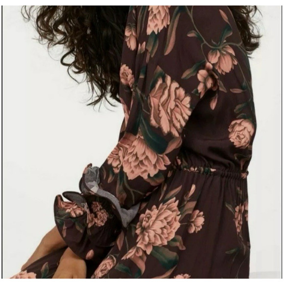 Johanna Ortiz X H&M NWOT Brown Floral Dress Small Hi Low Maxi Ruffle Tiered - Picture 16 of 16